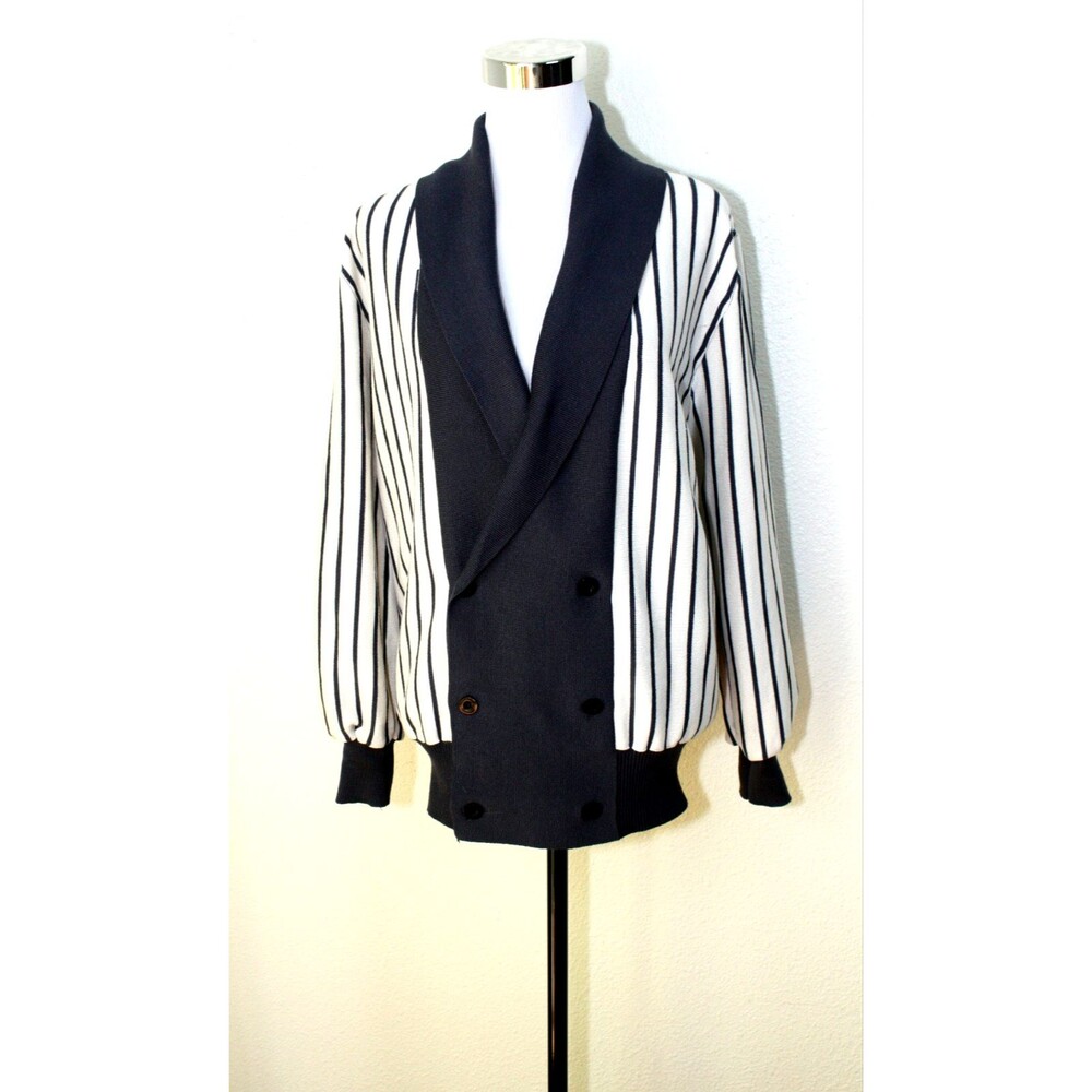 Nautical Sailor Chic Mens / Unisex Coastal Cardigan Sz M Navy White Stripes *